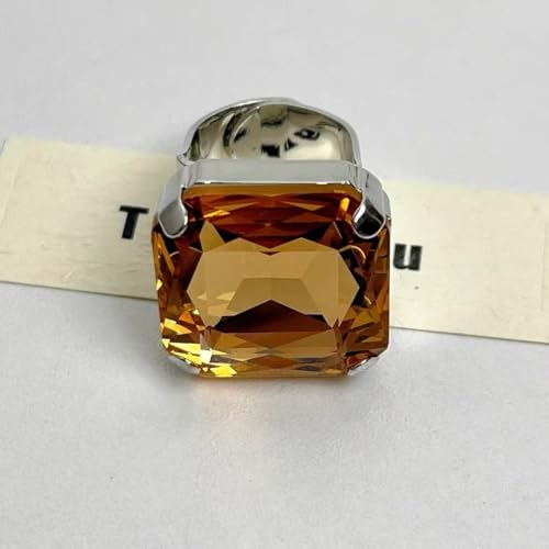 Square Large Rhinestone Exaggerated Statement Ring for Women Sparkling Thick Chunky Geometric Big Crystal Stone Finger Knuckle Band Rings Open Adjustable Wedding Brides Cocktail Prom Party Jewelry - color: Champagne
