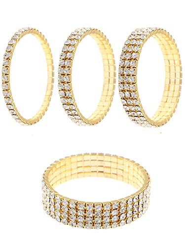 Zealmer Sparkle Multicolor Rhinestone Stackable Stretch Bracelets for Women - color: 4pcs Pack Gold