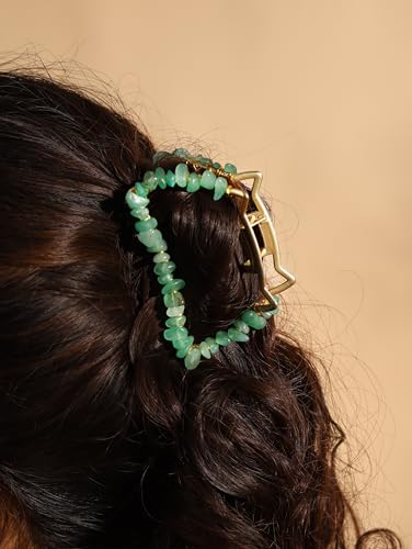 MINACHI Boho Hair Claw with Green Aventurine Chips, Handmade Gold Tone Hair Clip for Women - color: Hair Claws AIR.001