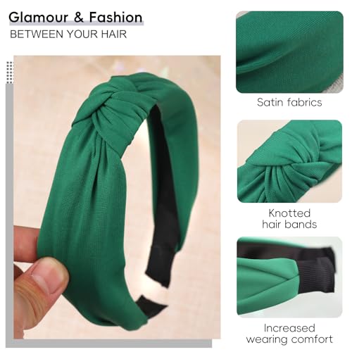 Green Knotted Headbands for Women Wide Knot Hair Bands Girls Hair Accessories for Christmas Birthday Party Supplies - color: Green