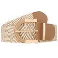 JASGOOD Straw Woven Belt for Women Dresses Boho Elastic Braided Belt Rattan Raffia Belts Ladies Wide Belt,1.97" Width - color: E-white&yellow, size: Fit waist size 25"-30"
