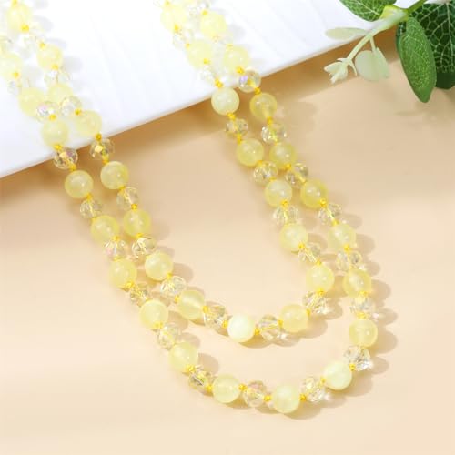 Long Beaded Necklace for Women Boho Colorful Crystal Stone Knot Statement Fashion Costume Jewelry Gifts - color: Yellow