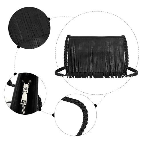 Hoce Women’s Leather Fringe Messenger Bag Large Hobo Crossbody Tassel Shoulder Bags, Gift for Mom Wife Girlfriend - color: Cd-black