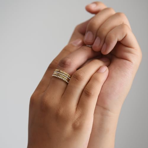 14K Gold Filled Rings for Women, Dainty Stacking Rings for Women, Thin Gold Band Ring Plain Statement Ring Comfort Fit Size 6-10 - color: Gold CZ-4PCS