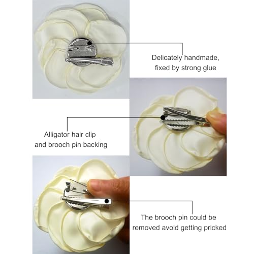 Sanrich Women's Brooches 4pcs Rose Flower Hair Clip Mexican Hair Flowers Clips Hairpin Brooch Tea Party Hats Headpieces (off white) - color: off white