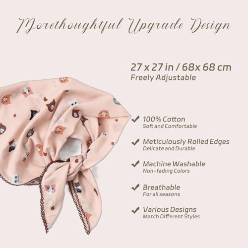 Cotton Bandana,Large Bandanas for Women,Head Coverings for Women,Head Scarf Handkerchief, Square Headband 27" x 27" - color: 27-21-cat-pink