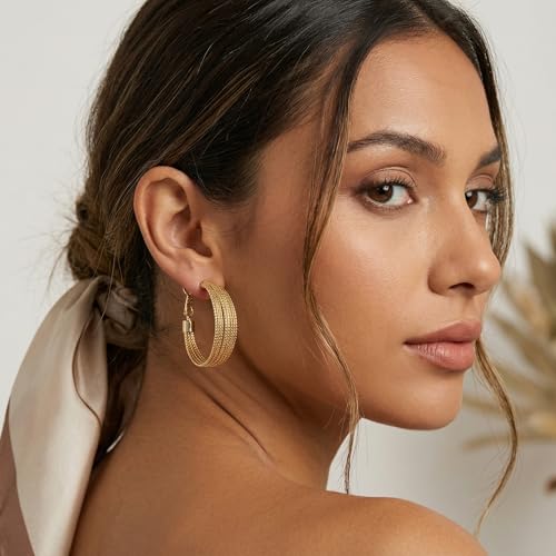 4 Pair Small Gold Hoop Earrings for Women Sensitive Ears - Hypoallergenic 14k Real Gold Plated Hoops Zirconia Cartilage Huggie Earrings Set Helix Piercing Earring Gold Jewelry for Women Gift - color: 1951 Hoop Gold