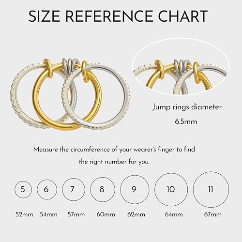 Gold Stackable Rings for Women Non Tarnish, 18k Gold Plated Cubic Zirconia Rings, Silver Gold Multi Ring Mixed Metals Stack Rings Set - color: 2 stones rings, size: 6