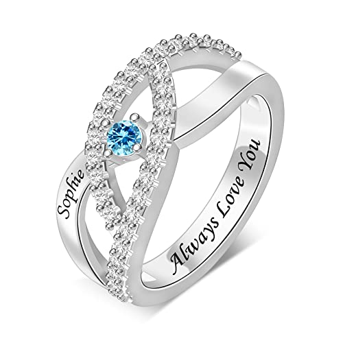 Personalized Name Family Rings Custom 1-6 Birthstones Mother's Rings Sterling Silver Promise Ring for Mother's Day Daughter Grandma Women - color: 1 Stone