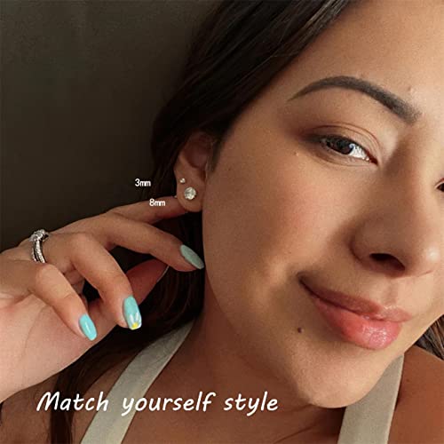 Dainty 6 Pairs Surgical Steel Earrings Sets for Multiple Piercing, Lightweight 14K Gold Plated Small Huggie Hoop Earrings, Flat Back Tiny Ball CZ Stud Earrings for Cartilage, Helix, Lobe, Hypoallergenic - style: 14K Gold Plated- 5 Pairs CZ Studs