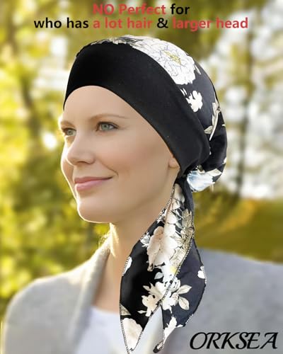 Chemo Headwear for Women Head Scarf Headwraps Silky Soft Turbans for Women Cancer Hats Chemo Beanie Coverings Scarves - color: B Big Black Pattern