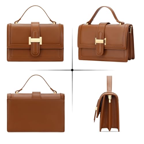 KKXIU Crossbody Bags for Women - Top Handle Purses for Lady, Leather Handbags Shoulder Clutch with Adjustable Shoulder Strap - color: B-dark Brown