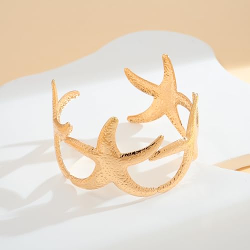 Gold Chunky Cuff Bracelet for Women Coral Ginkgo Leaf Statement Vintage Bracelets Trendy Gold Statement Jewelry - color: starfish bracelet
