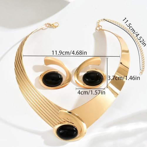 Gold Jewelry Set Chunky Gold Necklace Earring Set for Women Boho Oval Acrylic Earring Necklace Western Adjustable Choker Necklaces Bohemian Jewelry Set For Women - color: Black