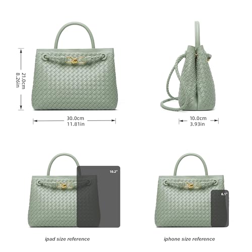 Woven Tote Bag Womens Purse: Vegan Leather Shoulder Handbags - Fashion Summer Beach Tote Bags - Large Travel Totes - color: A5 Medium Forest Green
