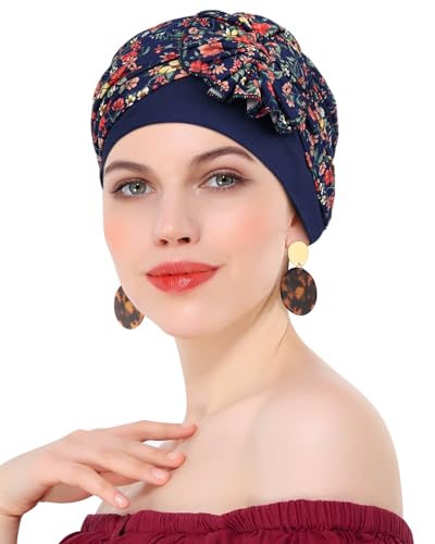 Chemo Headwear for Women Cancer Patients Lightweight Head Coverings for Hair Loss Seasonal - color: Navy Blue