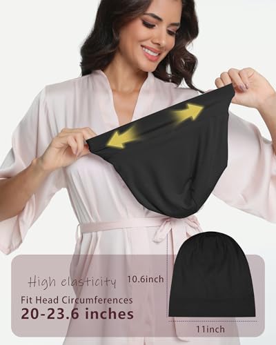 100% Mulberry Silk Bonnet for Sleeping Women Men, Real Silk Lined Bonnets for Curly Hair, Braid Sleep Cap Black Womens - color: Black