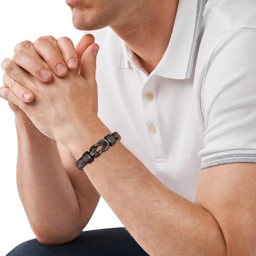 MEALGUET Men's Bracelets Gifts for Men - Brown Braided Leather Infinity Knot Bracelets Engraved Love Massage for Son Man Husband Boyfriend, Mens Bracelet Jewelry Gift for Birthday Valentine's - style: To my man bracelet