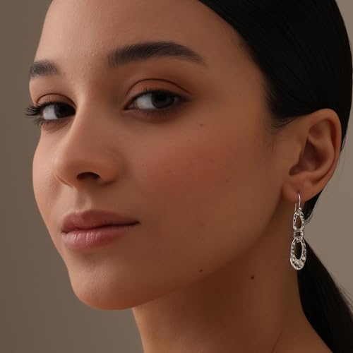 LeCalla 925 Sterling Silver Drop & Dangle Earrings for Women | Handmade Hammered Textured Drop Dangle Earring Jewelry | Women's Hammered Earrings Jewelry for Gift Mom Wife - color: Interlocked Circles