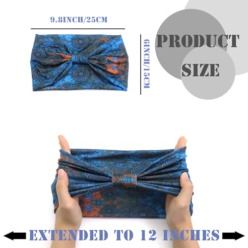 FULZTEY Boho Headbands for Women Fashion Floral Print Hairbands Knotted Wide Head Band Large African Headwraps Elastic Non Slip Yoga Workout Bandana Cotton Thick Turban Hair Accessories 3Pcs - color: Style 102