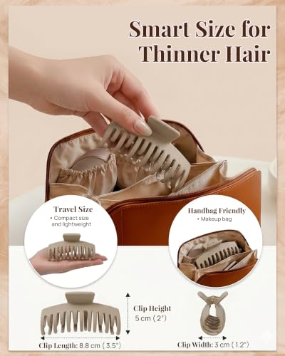 Mesovor 4 Pack Double Row Teeth Claw Clips for Thin Hair, 3.5" Medium Strong Hold Matte Hair Clips for Thin and Short Fine Hair Accessories (Brown Neutral Matte) - color: Brown Neutral Matte