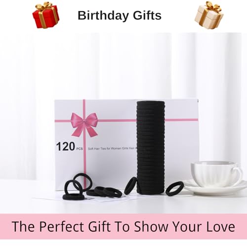 LuSeren 120PCS Black Hair Ties for Thick Hair – Seamless No Damage Elastic Ponytail Holders, Black Hair Band,Bulk Nylon Hair Elastics for Women - color: Black