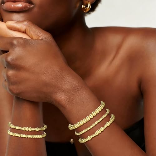 XIANNVXI 5PC Platinum Plated Silver Beaded Bracelet for Women Stretch Elastic Stackable Bead Ball Bracelet Trendy Set Women Dainty Jewelry - color: Gold C