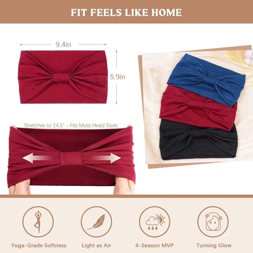 Awumbuk Wide Headbands for Women Knotted No Slip Head Bands Soft Turban Headband Hair Accessories Boho African Solid Color Head Wraps for Women Yoga Workout (Dark blue) - color: Dark blue