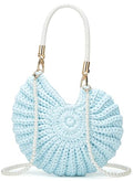 Handmade Crochet Tote Bag Seashell Purse for Women Boho Shell Handbag Crossbody Shoulder Bag Summer Beach Clutch Hobo Handbag - color: Blue