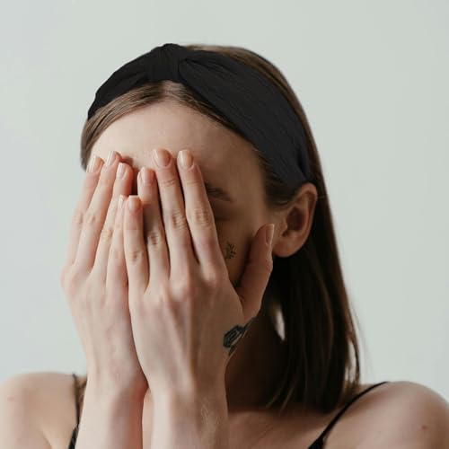Ondder Top Knot Headband for Women Black Fabric Non Slip Fashion Wide Knotted Headbands Hair Accessories for Women Girls - color: Black