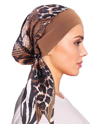 Chemo Headwear for Women Head Scarf Headwraps Silky Soft Turbans for Women Cancer Hats Chemo Beanie Coverings Scarves - color: A Coffee Pattern1