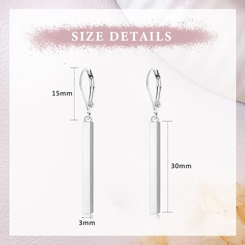 Leverback Earrings Dangle Earrings for Women Dangly Earrings Anniversary Birthday Gifts for Women - style: Vertical Bar Earrings-Silver