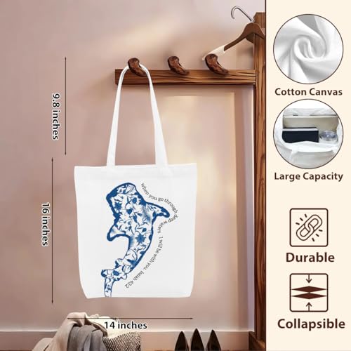 Floral Beach Whale Shark Gifts Jellyfish Christian Canvas Tote Bag for Work Totes for Women Christmas Bible - color: Isaiah01 179