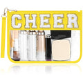 BuyCard Cheer Chenille Letter Bags Clear Makeup Bag, Cheerleader Gifts Cosmetic Bag, Varsity Preppy Patch Flat Pouch Cheer Accessories, Waterproof PVC Organizer Toiletry Bag for Women Girls Yellow - color: Yellow-Cheer