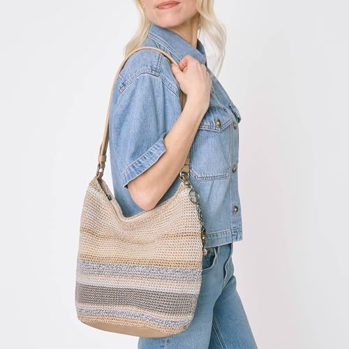 The Sak Sequoia Hobo Bag - Hand Crochet Large Women's Purse for Everyday & Travel - Durable Handbag & Tote With Zipper Pocket - color: Sand Stripe