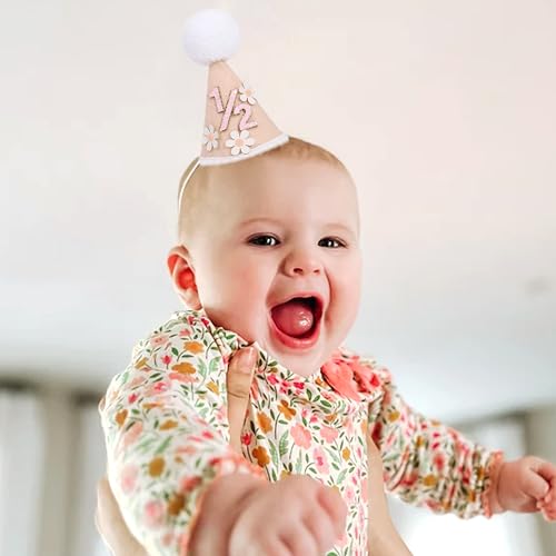 Daisy 1/2 Birthday Cone Hat - Bohemian 6 Months Birthday Decorations,Spring Flower Party Crown Photo Props - color: 1/2 Brithday