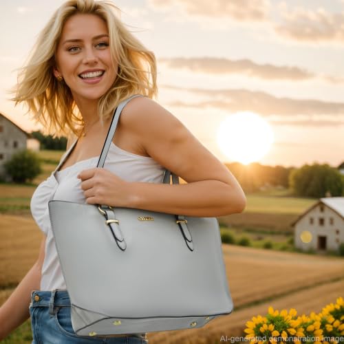 Purses And Wallets Set For Women Work Tote Satchel Handbags Shoulder Bag Top Handle Totes Purse With Matching Wallet - color: 3pcs/Set 1grey