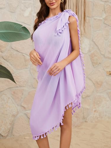 QIANXIZHAN Women's Swimsuit Cover Up,Beach Sarong Wrap Bottom Coverup for Women Short Skirt - color: Tassels Purple