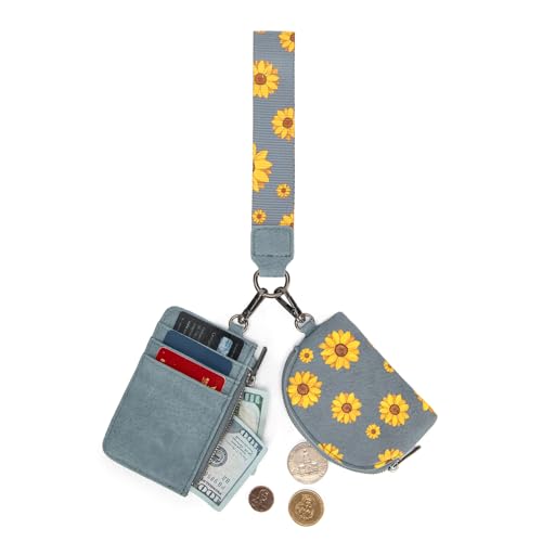 Wrangler KeyChain Wristlet Wallets for Women Sunflower Floral Dual Pouch Wristlet Western Credit Card Holder Wallet with Zipper Pocket - color: Sunflower Jean