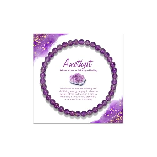 Natural Gemstone Beads Bracelets Healing Crystal Stone Beaded Bracelet for Women Men Handmade Spiritual Jewelry Gifts - color: Amethyst, size: Round Beads