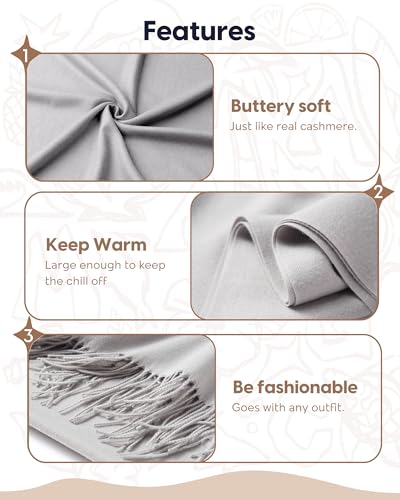 maamgic Women's Winter Scarf Soft Warm Scarf for Women Cozy Shawl Wraps for Women Lightweight Pashmina Style Wrap - color: Solid Silver Gray