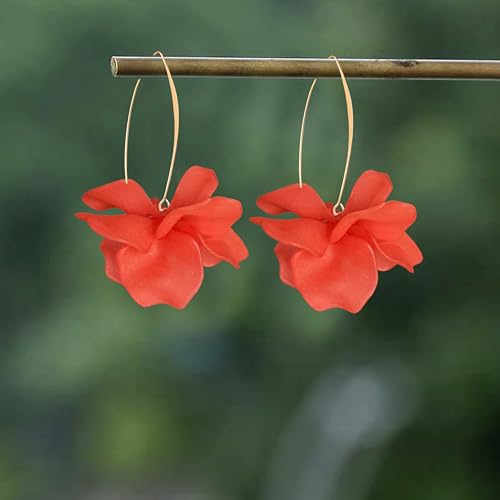Exaggerated Bohemian Resin Rose Flower Petal Dangle Drop Earrings Long Acrylic Tiered Floral Tassel Earring for Women - color: Red
