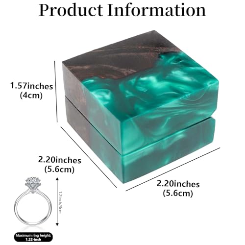 Wedding Ring Box, Engagement Ring Box with Single Slot Handcrafted Stabilized Wood and Resin Jewelry Box for Proposal Wedding Ceremony, Jewelry Organizer Elegant and Retro Ring Holder Box(Green) - color: Black