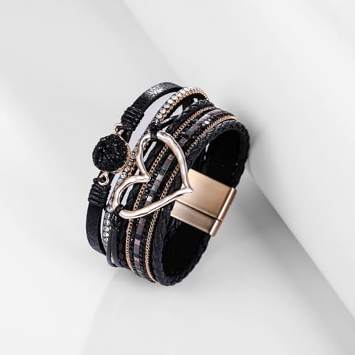 Long tiantian Leather Bracelets for Women Warp Bracelet Stackable Boho Layered Bracelet Chunky Heart Trendy Birthday Gifts for Her - color: A7:bracelet for woman