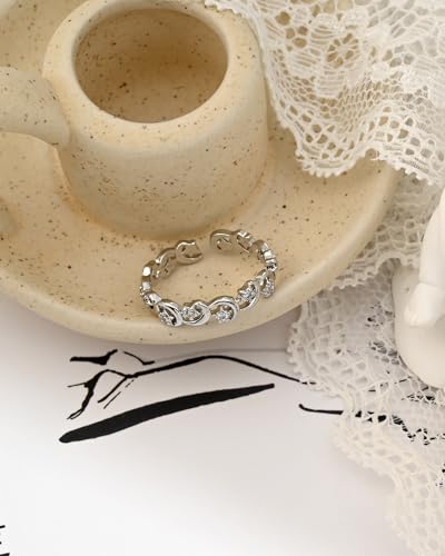 Silver Moon Star Cubic Zirconia Open Ring Boho Stackable Adjustable Ring for Women Boho Jewelry