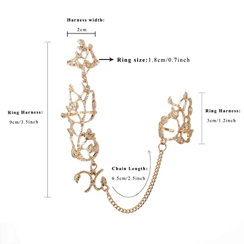 Yalice Charm Leaf Full Finger Ring Bracelets Dainty Knuckle Open Ring Harness Hand Chains Adjustable Statement Rings Jewelry for Women Gift - color: Gold