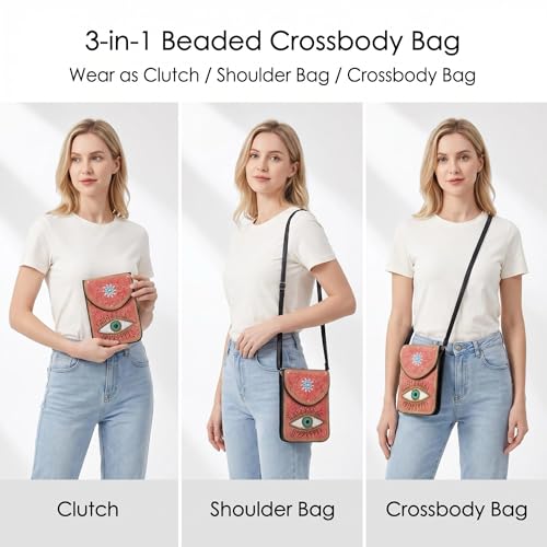 Small Crossbody Bags for Women Designer Cell Phone Bag Boho Shoulder Wallet Purse - color: Pink