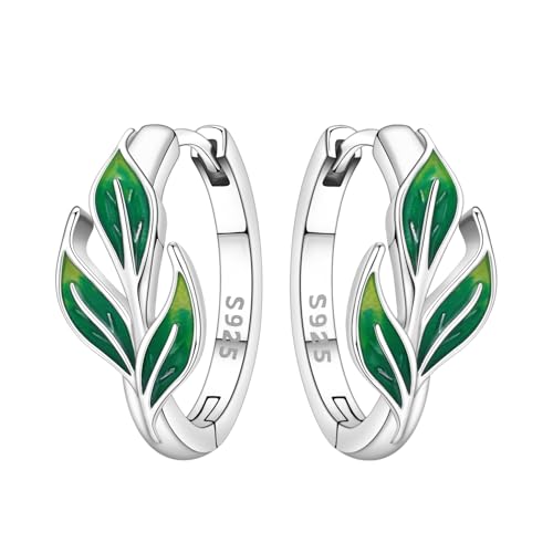 Earrings for Women 925 Sterling Silver Hoop Earring Colorful Cute Fashion Hoop Earrings Graduation Birthday Jewelry Gifts for Women - color: Leaves Earrings
