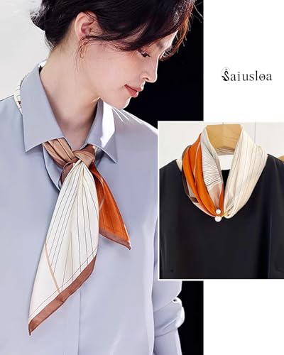 Saiusloa Neck Scarf For Womens Silky Head Scarves Hair Bandanas Square Scarf Fashion Accessories lightweight - color: 25-orange Geometry
