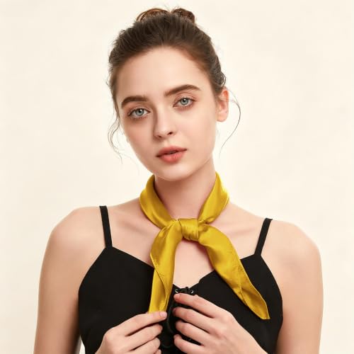 American Trends Women Silk Feeling Scarf Satin Head Scarves Square Wrap Neck Scarf Lightweight Silk Like Bandana - color: Gold